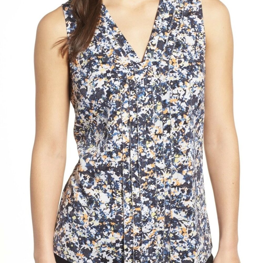 Emerson Rose XL Sleeveless V Neck Blouse Abstract Floral Top Teacher-core Office